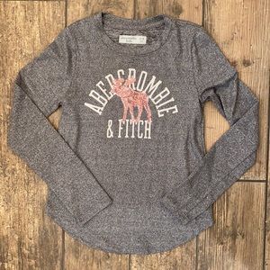 ABERCROMBIE KIDS GRAY/PINK SEQUIN MOOSE LONG SLEEVE TEE SIZE 11/12